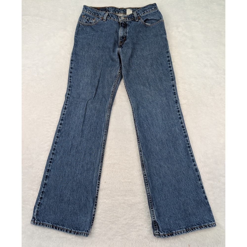 VTG Levi's 519 Flare Denim Jeans Size 8 Reg. Mid Rise Logo Medium Wash 90s USA